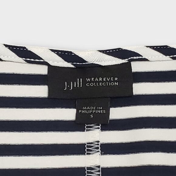 J. Jill Wearever Collection Blue Stripe Midi Dress Jersey Knit Small Side split - Picture 6 of 11